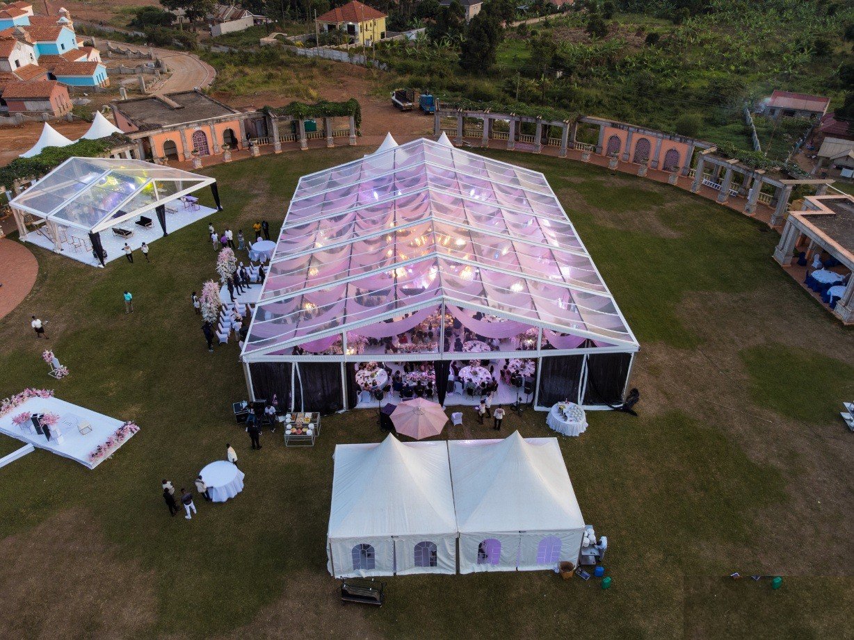 Clear roof tent evening reception